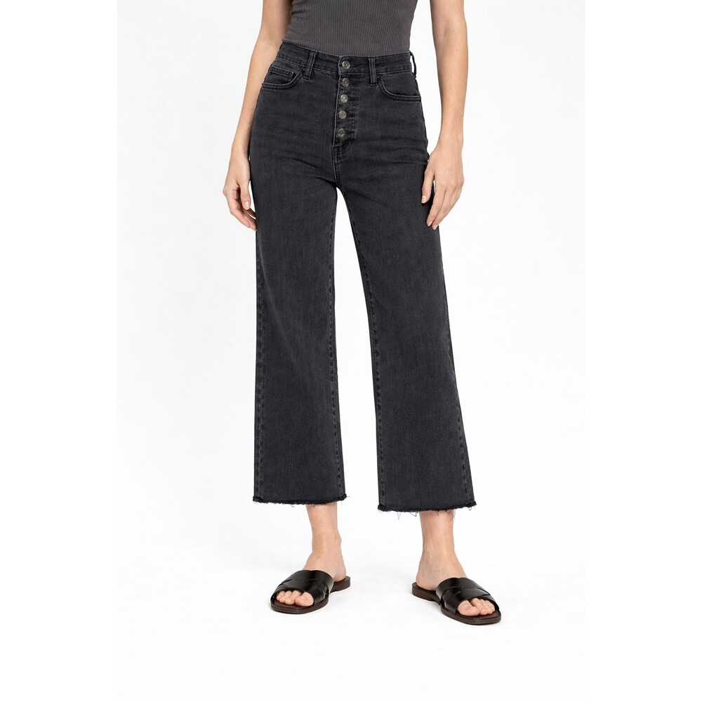Vervet Jeans Womens 28 Black 26 x 24.5 High Rise Button Fly Wide Leg Raw Hem Y2K